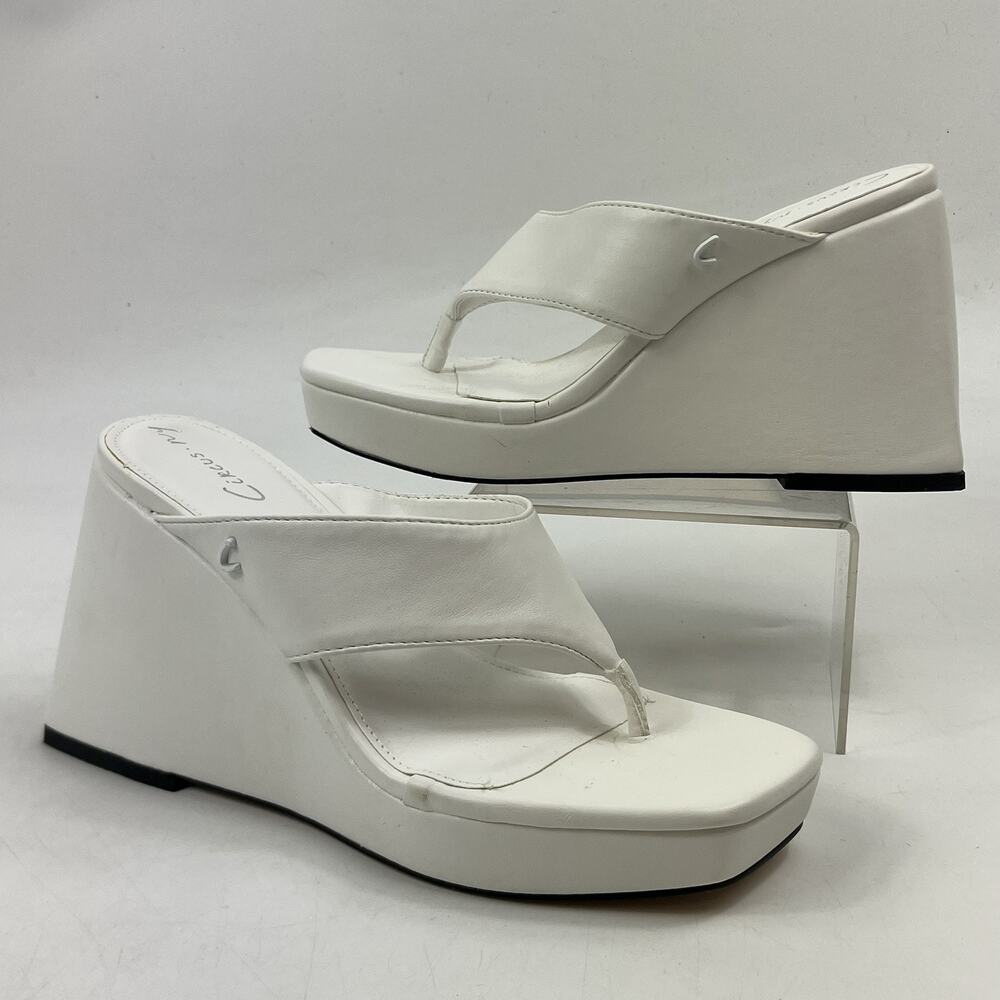 Sam Edelman Circus Womens Moira Wedge Sandals 5.5 White Square Toe Thong Y2K